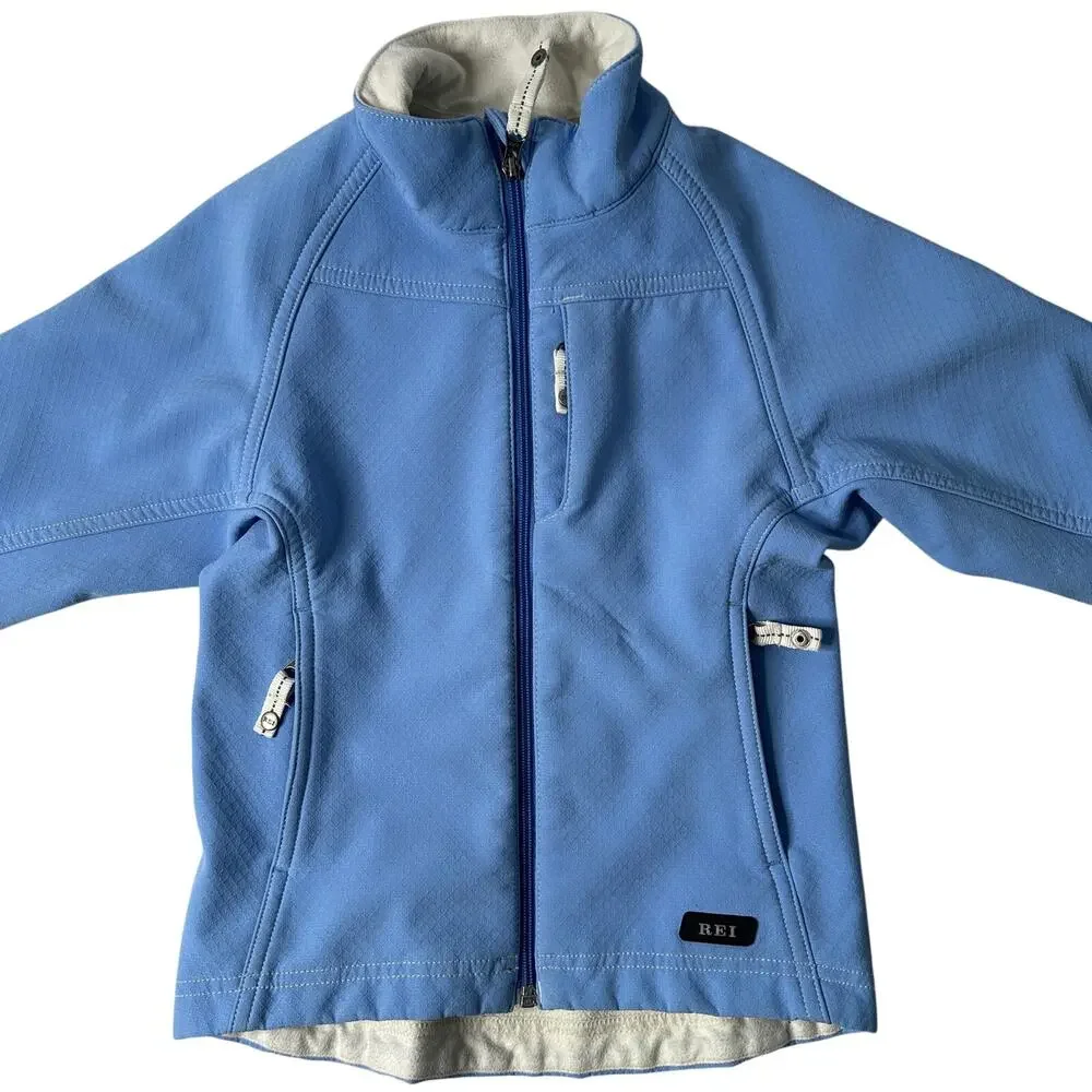 REI Girls Softshell Jacket Blue XS 4/5 Windbreaker Fleece Lined